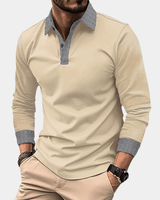Poloshirt Herren Langarm Slim Fit in Aprikose