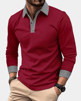 Poloshirt Herren Langarm Slim Fit in Bordeaux
