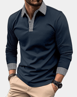 Poloshirt Herren Langarm Slim Fit in Marineblau