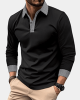 Poloshirt Herren Langarm Slim Fit in Schwarz