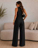 Valérie™ Jumpsuit mit Elegantem Drapiertem Ausschnitt und Palazzo-Silhouette in Schwarz