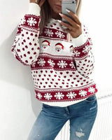 Emilia | Damen-Weihnachtspullover mit Weihnachtsmann- und Schneeflockenmuster in Weiß