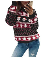 Emilia | Damen-Weihnachtspullover mit Weihnachtsmann- und Schneeflockenmuster in Schwarz