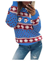 Emilia | Damen-Weihnachtspullover mit Weihnachtsmann- und Schneeflockenmuster in Blau