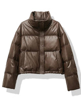 Pufferjacke Damen Oversized mit Stehkragen in Braun