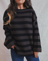 Pullover Damen Oversized Streifen in Braun