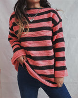 Pullover Damen Oversized Streifen in Rosa