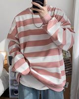 Pullover Herren Oversized Streifen in Rosa