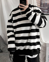 Pullover Herren Oversized Streifen in Schwarz
