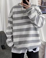 Pullover Herren Oversized Streifen in Grau