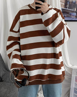 Pullover Herren Oversized Streifen in Braun