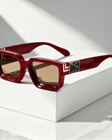 Quadratische Sonnenbrille UV400 mit breitem Rahmen in Burgunderrot
