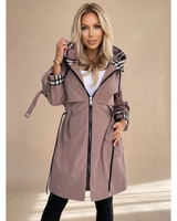 Rahel | Damen Regenjacke mit Kapuze, wasserdicht und Karomuster in Braun