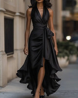 Raphaela | Damen Neckholder Wickel Abendkleid in Schwarz