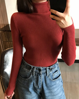 Damen Slim Fit Rollkragenpullover in Rot