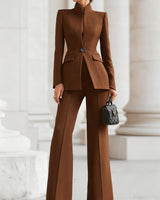 Ricarda | Damen Hosenanzug Set mit Tailliertem Blazer in Braun