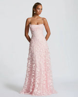 Elfriede | Damen Maxikleid Blumenmuster Spaghettiträger – Blumen Maxi Träger 2026 in Rosa