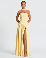 Nathalie | Damen Maxikleid Korsettstil Schaldetail Hoher Schlitz – Korsett Maxi 2026 in Zitronengelb