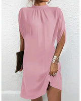 Quirina | Damen Partykleid Fledermausärmel Plissierter Ausschnitt – Party Kleid 2026 in Rosa