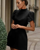 Anna | Damen Kurzes Abendkleid Strukturierte Ärmel – Cocktailkleid Abend 2026 in Noir