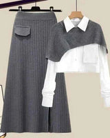 Rock Und Oberteil Set Elegant in Grau
