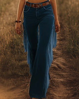Romilda | Damen Fransen Schlaghosen Bootcut Jeans in Blau