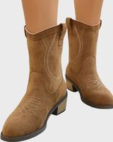 Romina | Damen Orthopädische Stiefeletten mit Western Design in Khaki