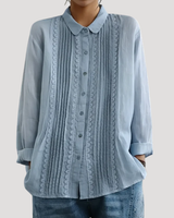 Romy | Damen Plissee Langarm Bluse mit Spitzendetails in Hellblau