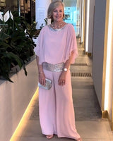 Romy | Damen Zweiteiler Abendmode Pailletten Set in Rosa
