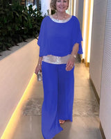 Romy | Damen Zweiteiler Abendmode Pailletten Set in Blau