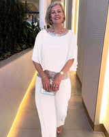 Romy | Damen Zweiteiler Abendmode Pailletten Set in Weiß