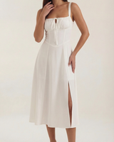 Elvira | Midikleid mit Schnürung in Weiß