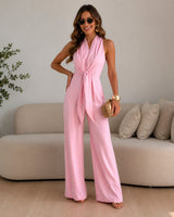 Valérie™ Jumpsuit mit Elegantem Drapiertem Ausschnitt und Palazzo-Silhouette in Rosa