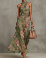 Rosabelle | Damen Neckholder Blumendruck Maxikleid in Grün