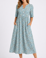 Rosalie | Damen Blumenkleid Midi mit V-Ausschnitt in Blau