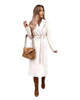 Rosalie | Damen Winterjacke mit Gürtel, Langer Mantel mit Besonderem Schnitt in Weiß