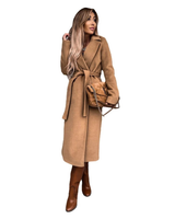 Rosalie | Damen Winterjacke mit Gürtel, Langer Mantel mit Besonderem Schnitt in Khaki