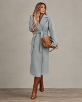 Rosalie | Damen Winterjacke mit Gürtel, Langer Mantel mit Besonderem Schnitt in Hellgrau