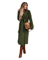 Rosalie | Damen Winterjacke mit Gürtel, Langer Mantel mit Besonderem Schnitt in Olivgrün