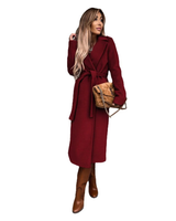 Rosalie | Damen Winterjacke mit Gürtel, Langer Mantel mit Besonderem Schnitt in Rot