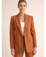 Rosalinde | Damen Hosenanzug mit Blazer und weiter Hose, Revers und Taschen in Braun