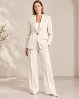 Rosalinde | Damen Hosenanzug mit Blazer und weiter Hose, Revers und Taschen in Beige