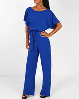 Rosalinde | Damen Jumpsuit Mit Weiten Beinen Und Gürtel in Blau