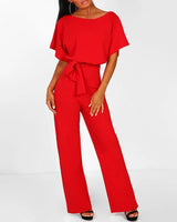 Rosalinde | Damen Jumpsuit Mit Weiten Beinen Und Gürtel in Rot