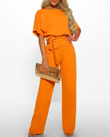 Rosalinde | Damen Jumpsuit Mit Weiten Beinen Und Gürtel in Gelb