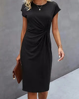 Rosemarie | Damen Kurzarm Midikleid mit Twist Detail in Schwarz