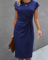 Rosemarie | Damen Kurzarm Midikleid mit Twist Detail in Blau