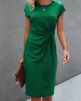 Rosemarie | Damen Kurzarm Midikleid mit Twist Detail in Grün