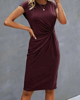 Rosemarie | Damen Kurzarm Midikleid mit Twist Detail in Rot