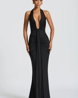 Rhea - Drapiertes Jersey-Maxikleid in Schwarz